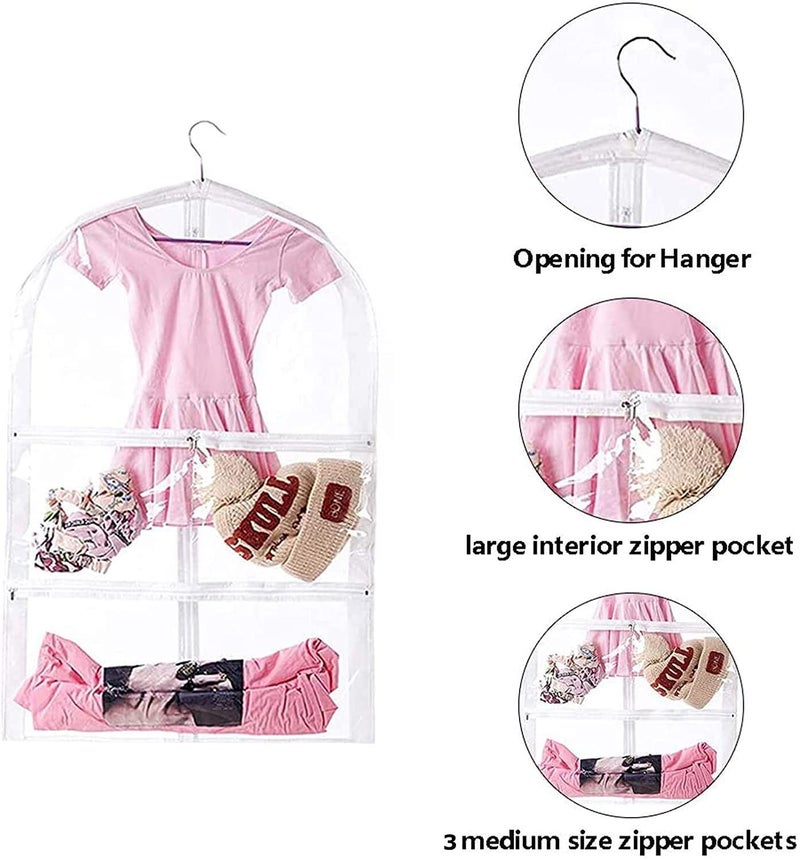 CEMGYIUK 3 Packs Clear Kids Dance Costume Garment Bags,Garment Bag 35 Inch for Dance Competitions,Foldable Travel Storage Cover Bag with 3 Zipper Pockets - Image 2